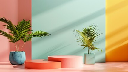 Modern and vibrant podiums in a dynamic mockup scene with a versatile backdrop
