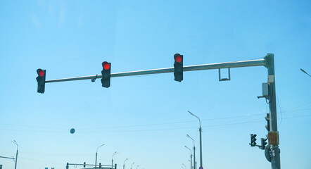 Traffic lights above the road