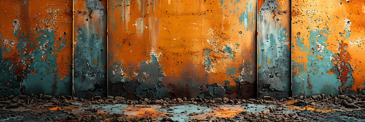 Vintage Coarse Concrete Textures: Orange and Teal Tones, Rustic Top and Flat Views