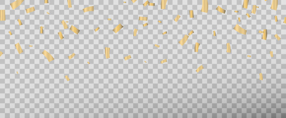 Confetti vector png. Golden confetti falls from the sky. Holiday, birthday. Sparkling confetti on a transparent background. Festive design element.