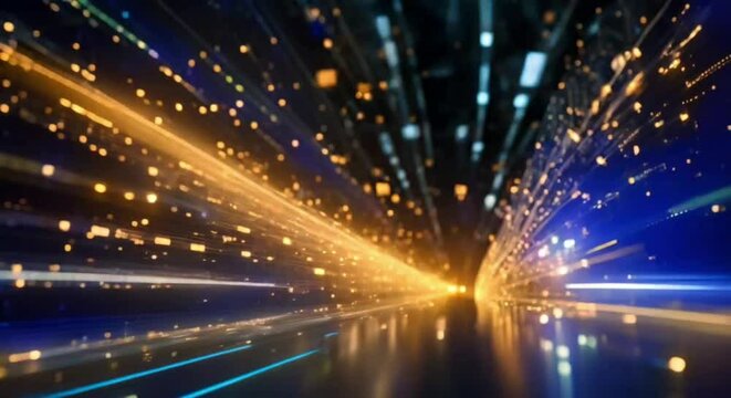 Abstract digital data stream visual. High-speed light particles. Cybersecurity and technology concept.4k JD