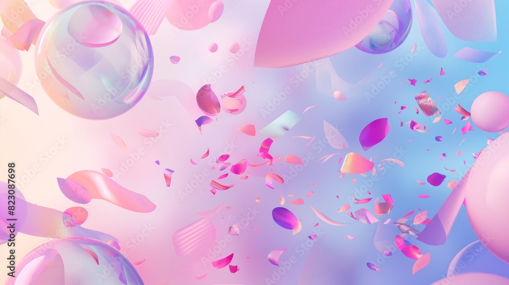 Aufkleber whimsical background with floating pastel-colored shapes and bubbles, creating a light and playful a