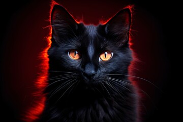 a black cat with orange eyes