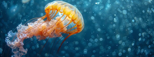 Solitary Orange Jellyfish Swimming in the Ocean - Vibrant 4K Wallpaper