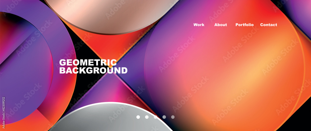 Poster Bright colorful squares with round elements minimal geometric background. Vector Illustration For Wallpaper, Banner, Background, Card, Book Illustration, landing page