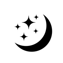 Crescent moon with stars icon on white background. Night icon. Crescent moon icon. Minimalist style.
