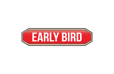 Red banner early bird on white background.