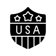 USA shield icon. Red, white, and blue shield with stars and USA text. National pride and patriotism concept.