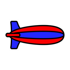 Patriotic blimp icon. Red and blue colors. Symbol of American celebrations, parades, and national pride.