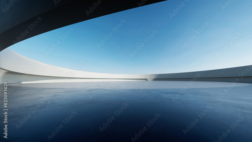 Aufkleber 3d render of abstract futuristic architecture with concrete floor.
