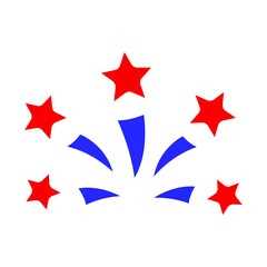 Patriotic fireworks set icon. Red stars, blue bursts, festive celebration, American theme. Perfect for Independence Day, patriotic events, July 4th festivities, national pride, celebrations.