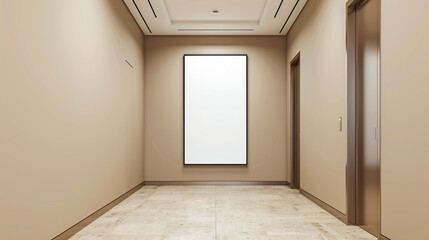 Obraz premium Minimalist style in a beige corridor with an expansive rectangular blank frame mockup.