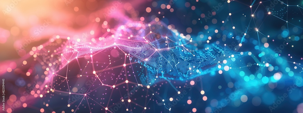 Poster futuristic blue background and red and blue dots for neural networks, network connections, communica