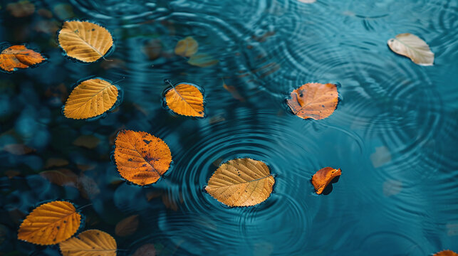 Autumn background. bright yellow-orange fallen maple leaves in water.
