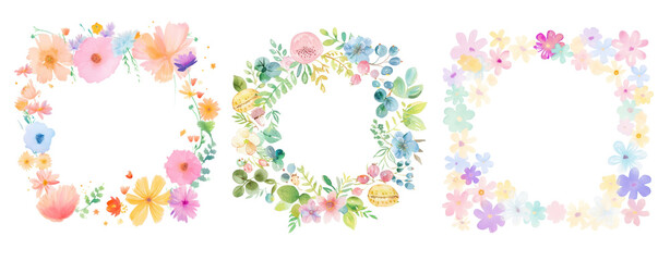 Obraz premium Flowers circle png element set on transparent background