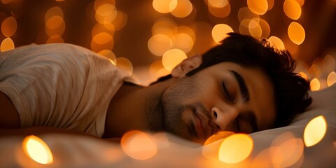 Indian man peacefully sleeping at night embodying the concept of rest. Concept Rest, Indian culture, Nighttime, Peaceful sleep, Tranquility