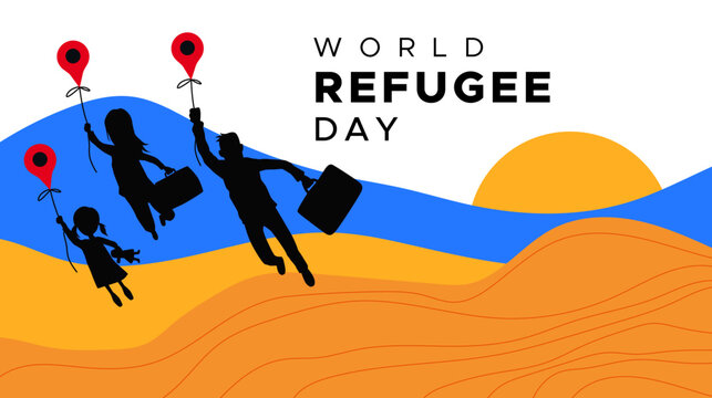 Refugee. June. commemorating World Refugee Day. People were evacuated to safe places. victim evacuation shelter design concept