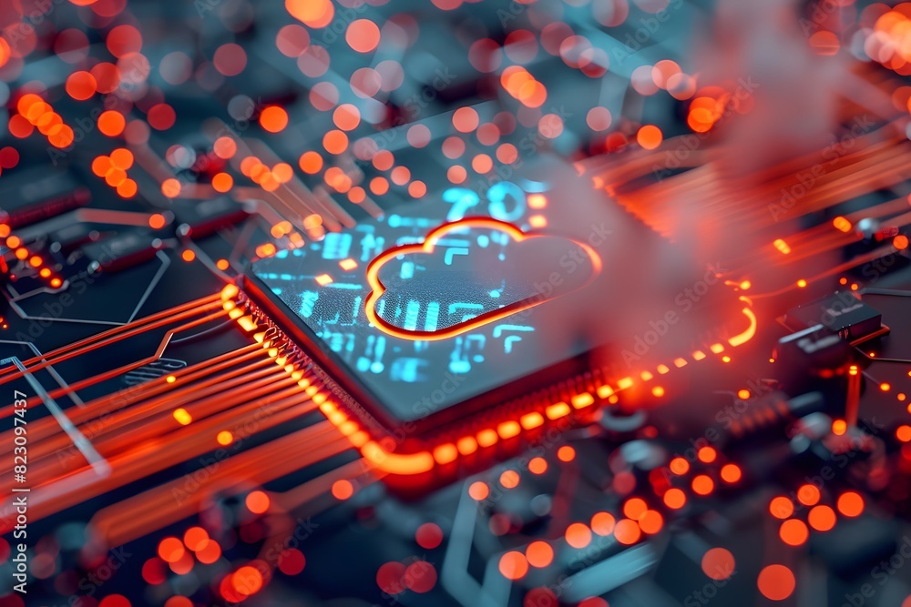 Poster close up of a circuit board with a cloud design