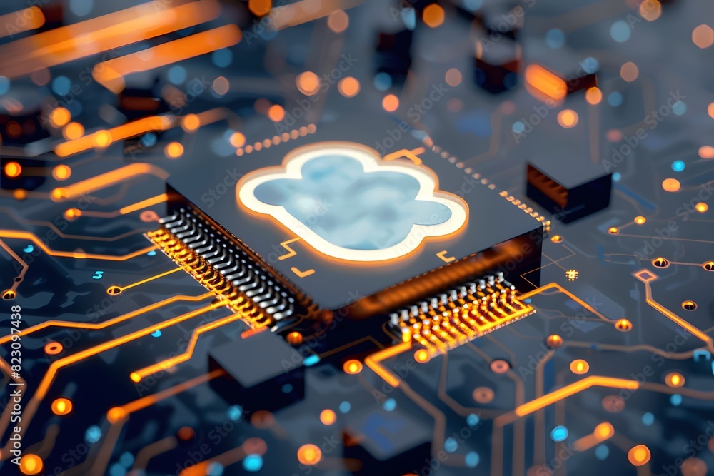 Aufkleber a close up of a computer chip with a cloud on it
