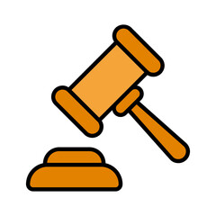 Judges hammer line icon. Gavel, court, justice, judge, constitution, rights and responsibilities, truth, oath on the Bible, accusation, prison term, pardon, crime, prosecutor, lawyer.
