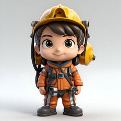 3D Render of Little Astronaut girl with suit and helmet