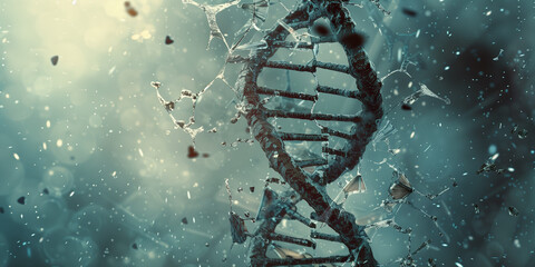 A DNA strand is shown in a broken state