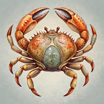 watercolor crab with orange claws clip art preview