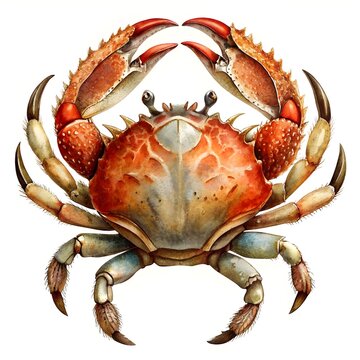 watercolor crab with orange claws clip art preview