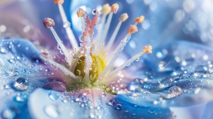 The intricate details of a delicate forget-me-not flower are captured in close-up. 