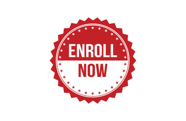 Enroll now red ribbon label banner. Open available now sign or Enroll now tag.