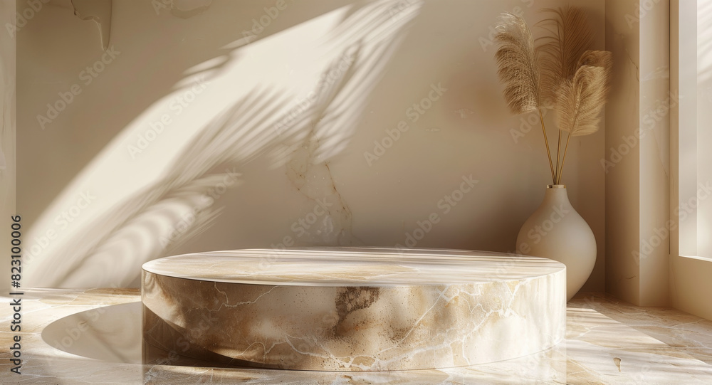Poster brown natural podium product display platform 3d background abstract shadow light concept on cosmeti