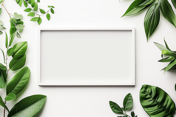 A white frame with a green background and a white background