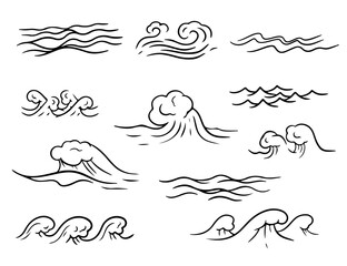 Black Waves Set. Ocean storm round wave. Water wave, sea wave set. Liquid shape elements. Vector illustration EPS10