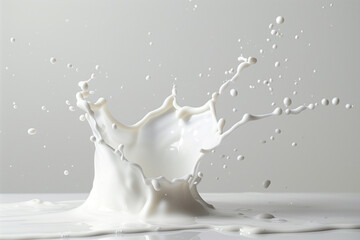 A splash of milk is splattered across a white background