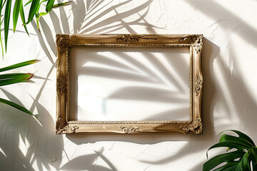 A framed white picture with a gold frame