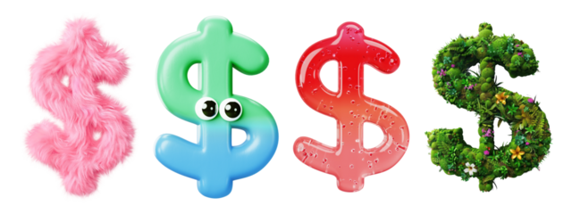 3d dollar icons png element set on transparent background