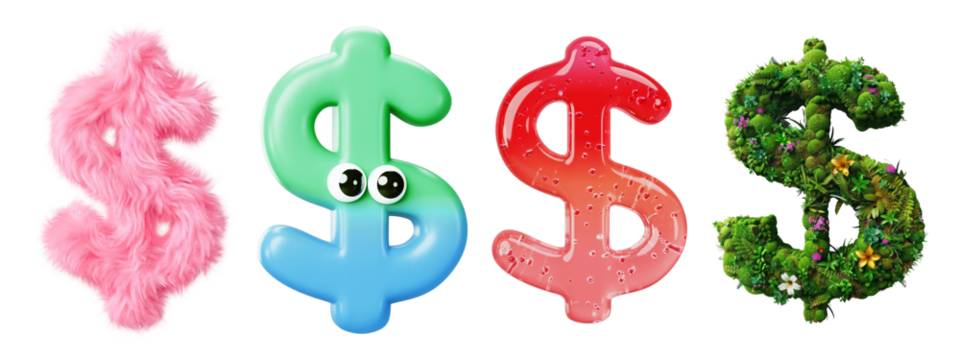 3d dollar icons png element set on transparent background