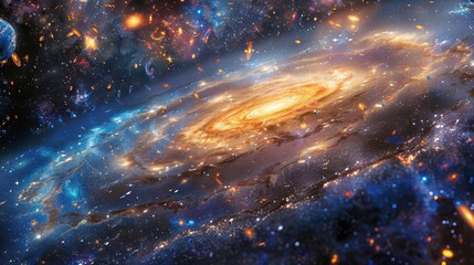 Depict a cosmic landscape showing the gravitational effects of dark matter on the formation of stars and galaxies, Close up