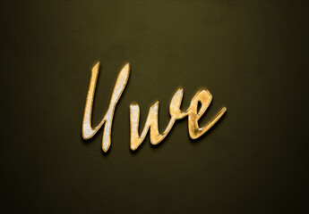 Old gold text effect of German name Uwe with 3D glossy style Mockup	