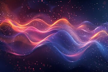Futuristic abstract particle waves for banners, colorful gradient technology background, dynamic flow, intricate details, highresolution, vibrant, Midjourney creation