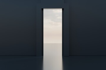 Interior dark room, hangar with concentrate wall and floor, fog and mist environment. 3d render. 