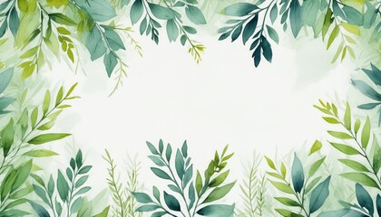 Elegant watercolor foliage border with a variety of leaves, perfect for invitations or stationery