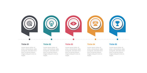 Fototapeta premium Infographic design 5 steps point or option with icons. Infographic business concept Can be used for info graphics, flow charts, presentations, web sites, banners.