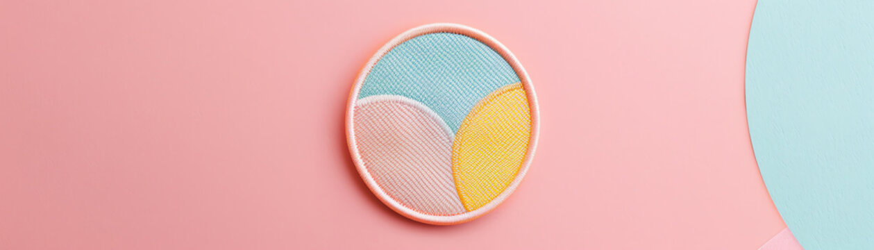 Round patch mockup, minimalist design, pastel colors, vector graphic, clean edges