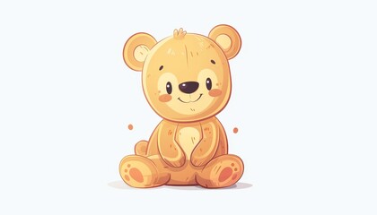 Obraz premium A little teddy bear character isolated on a white background, designed in a cute and simple style.