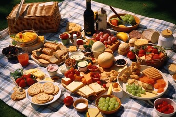 A family picnic with a spread of nutritious finger foods for the baby.