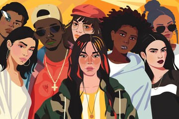 Fototapeta premium illustration of a group of diverse young people, diversity, inclusion, LGBTQ , non-binary 