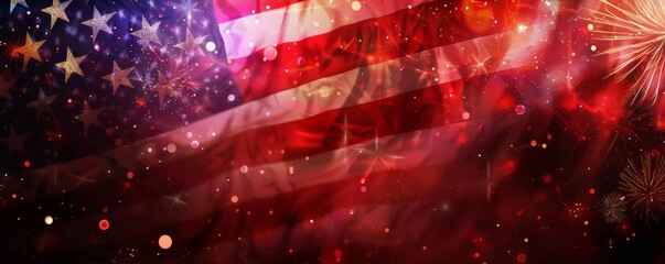 American flag with fireworks, 4th of July theme, vibrant and dynamic, highdetail illustration, festive atmosphere