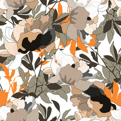 Vector floral seamless pattern with peonies