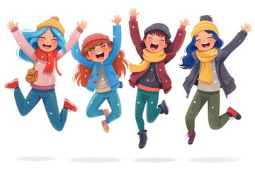 A group of children jumped up happily